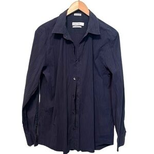Calvin Klein Modern Fit long sleeve button down mens large navy/white stripe